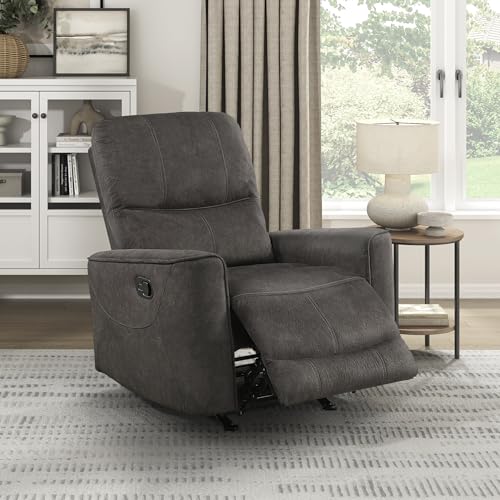 Lexicon Manual Rocker Recliner Chair, Polished Microfiber Manual Reclining Chair with Overstuffed Backrest, Comfy Nursery Recliner for Living Room/Office/Bedroom/Apartment, Easy Assembly, Chocolate