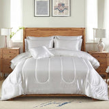 Bedding_Dreamer Silk Like White Comforter Set with Sheet Set King Size 8 Pieces Satin Bedding Set Silky Bed-in-a-Bag Luxury Hotel Soft Silky Comforter Set with 1 Cushion Cover Vegan Silky Bed Set Bedding_Dreamer