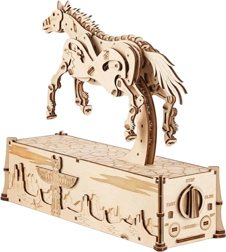 Wood Trick Mustang 3D Wooden Puzzles for Adults and Kids to Build - Mechanical Movement - Engineering DIY Project 3D Puzzles for Adults Model Kits Wood Trick