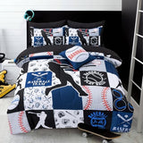 A Nice Night Sports Geometric Grid Black Patchwork Baseball Printed for Boys Twin 6Pcs Bed in A Bag Comforter Bedding Set,Blue A Nice Night