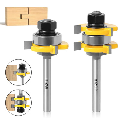 1/4 Inch Shank Tongue and Groove Set of 2 Pieces Router Bit 3 Teeth Adjustable T Shape Wood Milling Cutter，Tongue and Groove groove joints Router Bit (1/4inch Shank, 1-3/8" Diameter) - WoodArtSupply