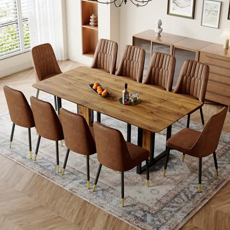 MEMUY Wood Dining Table Set for 10,79" Rustic Wood Kitchen Table and Chairs,10 Seat Dining Table Set with Heavy Duty Legs,Large Dinner Table Set for 10 for Big Family Kitchen Dining Room MEMUY