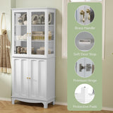 ARTPOWER 72 " Freestanding Kitchen Pantry Storage Sideboard, Classical Tall Cabinet with Glass Door and Adjustable Shelves for Kitchen, Livingroom ARTPOWER