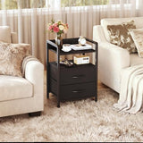 HONGOUZWL Night Stand with Charging Station, LED Nightstand with Storage 2 Shelfs & 2 Fabric Drawers, Morden End Table with U-S-B Ports & AC Outlets, Black HONGOUZWL