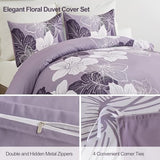 DJY King Duvet Cover Set 3 Piece Purple Flower Bedding King Set Breathable Comforter Covers with 2 Pillow Shams Zipper Stitch Bedding Duvet Cover Set for All Season (90"x104") DJY
