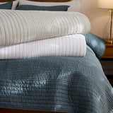 palassio Striped Beige 100% Cotton Quilt Queen Size Bedding Sets, Lightweight Crinkly Channel Pick Stitch Textured Bedspread Soft Shabby Chic Farmhouse Country Coverlet for All Season, 2 Shams palassio