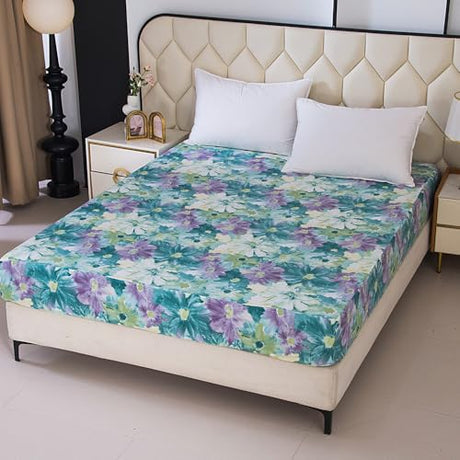 NATURETY Bedding Fitted Sheet with Deep Pocket,Oil Painting Style Printed Fabric Bed Sheets for Boys Girls Single Bed (Green Floral,Twin) NATURETY