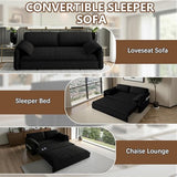 Gexpusm Futon Sofa Bed Queen Size,3-in-1 Convertible Sleeper Sofa,Pull Out Bed with Side Pocket,Loveseat Couch,Modern Futon Couch for Living Room,Small Space,Apartment,Bedroom (Black Velvet, 61") Gexpusm