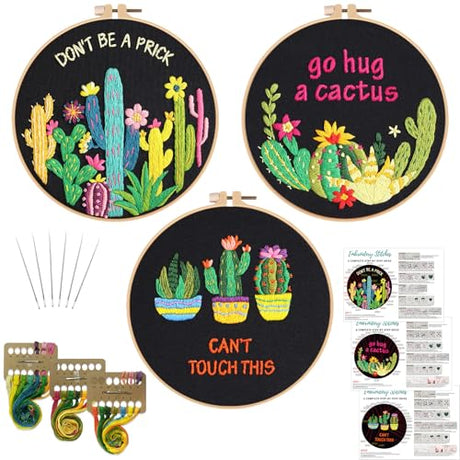 Louise Maelys Funny Cactus Embroidery Kits for Beginners,Cross Stitch Kit for Adults,Starters DIY Needlepoint Including Plant Pattern,Hoop,Instruction and Threads Louise Maelys