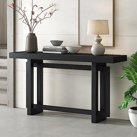 Merax Wood Entryway Console Table, Modern Line Frame with Industrial Concrete Top, for Living Room/Hallway/Foyer, Black Merax