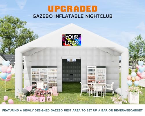 SPECRAFT 39x20x14 FT Large Inflatable Nightclub Tent for Adults with Pavilion Rest Area, Black Inflatable Night Club Gazebo with 2 Side Doors & Logo Area for Wedding, Birthday, Backyard Events, White SPECRAFT