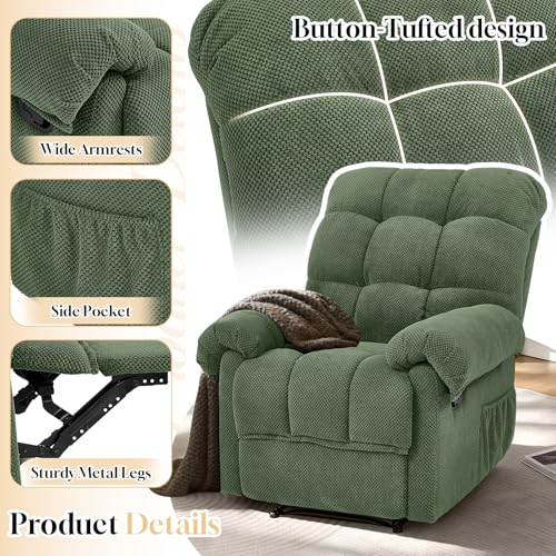GEEVIVO Recliner Chair, Manual Armchair for Adults with Adjustable Push Back & Side Pocket Small Single Sofa Overstuffed Upholstered for Living Room, Bedroom, Home Theater, Green