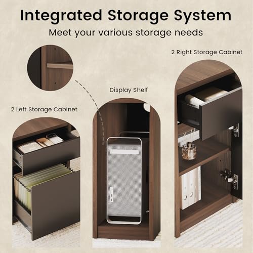ModernMate Executive Standing Desk with Drawers & Storage, 71'' Adjustable Electric Stand Up Wood Desk with Privacy Panel, AC/USB, File Cabinet, Large One-Piece Destop for Home Office, Black Walnut ModernMate