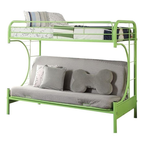 BOWERY HILL Build-in Side Ladders Twin Over Full Futon Metal Bunk Bed in Green BOWERY HILL