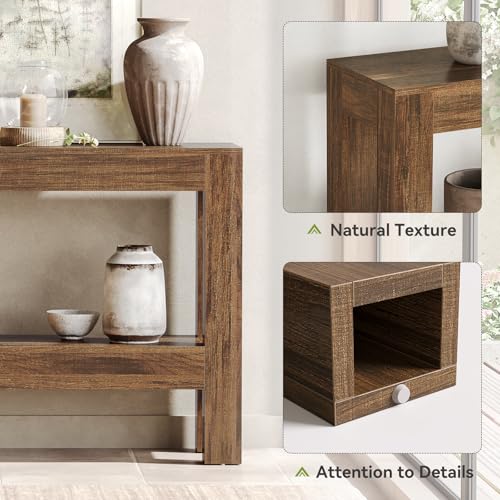LITTLE TREE 63-Inch Narrow Long Entryway Table for Living Room, Farmhouse Wood Console Table for Sofa, Entry, Hallway, Entrance, Foyer, Behind Couch with 2-Tier Shelves, Brown LITTLE TREE