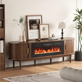 Decofy 70″ Fluted Fireplace TV Stand for 80″ TVs, Remote & Touch Control Adjustable Flame Colors & Temperature, Entertainment Center with Storage, Modern Media TV Console Table for Living Room(Walnut) Decofy