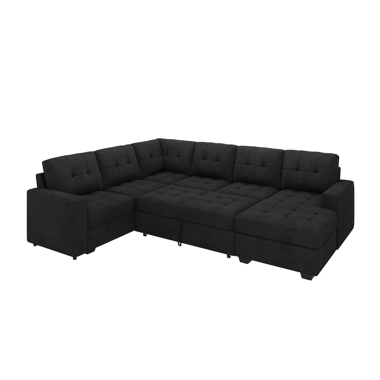 HONBAY Sectional Sleeper Sofa with Pull Out Bed, Sleeper Sectional Couch for Living Room, Sleeper Sofa Bed with Storage Chaise, Velvet Black HONBAY