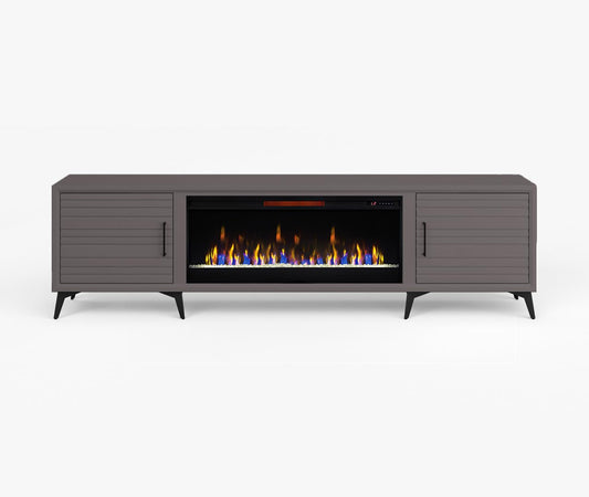 Realcozy Malibu Modern 95 inch Electric Fireplace TV Stand Entertainment Center with Fireplace, for TVs up to 105 inches, Solid Wood, White Finish