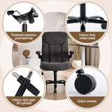 Executive Office Chair, Comfy Fabric Cloth Computer Chair Ergonomic Desk Chairs with Flip-up Armrests, Lumbar Support, 360° Swivel and Rocking Function for Home Office Chairs, Grey JOYNET