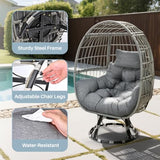 Gijvbeoz Swivel Wicker Egg Chair, Oversized Indoor Outdoor Lounger for Backyard, Patio, Living Room with Cushion, Steel Frame, 330lb Capacity, Gray Gijvbeoz