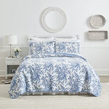 Laura Ashley - Twin Quilt Set, Soft & Reversible Cotton Floral Bedding with a Medium Weight Feel, 2 Piece Bed Set with Matching Pillowcases (Bedford Delft Blue) Laura Ashley