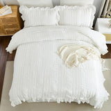 WONGS BEDDING White Comforter Set King,7 Pieces Ruffle Comforter Set with Sheets,Textured Bed in a Bag for King Bed 104"×90" WONGS BEDDING