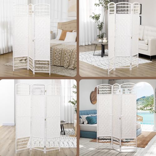 HOMCOM 3 Panel Room Divider, Folding Privacy Screen, 5.6' Room Separator, Wave Fiber Freestanding Partition Wall Divider, White HOMCOM