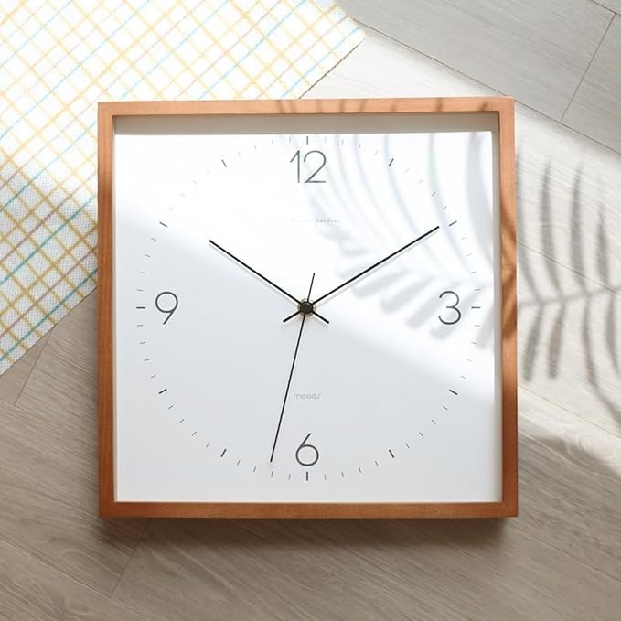 mooas Wooden Frame Flatwood Wall Clock,12" Wood Wall Clock Non-Ticking Sweep Movement Decorative Wall Clock Battery Operated Wall Clock for Home Living Room Kitchen Bedroom Office School(Dark Brown) mooas