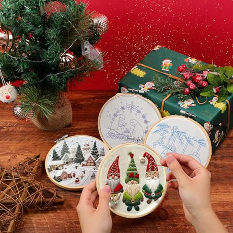 KerrDtbb Christmas Embroidery Kit, DIY Hand Embroidery Kit, Beginner Embroidery Kit for Adults, Embroidery Christmas Ornament Kits (A) KerrDtbb