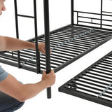 ArisingAsia Twin Over Twin Triple Bunk Beds with Trundle, Metal Bunkbeds with Ladder and Full-Length Guardrail, Noise Free, No Box Spring Needed ArisingAsia