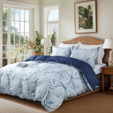 OAITE Duvet Cover Queen Size,Reversible Leaf Blue Duvet Cover Set with Zipper Closure, 3 Pieces Modern Patterns Soft Microfiber Bedding Set with 8 Ties(90’’*90’’,2 Pillow Cases) OAITE