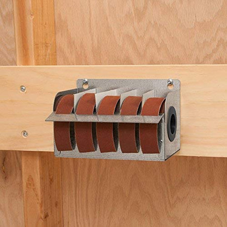 Peachtree Woodworking Supply Steel Dispenser with Multi-Roll Assorted Abrasive Rolls for Wood Turners, Wood, Metal Workers, Automotive Body Work in Assorted Grits 150, 240, 320, 400 and 600 Grit Rolls Peachtree Woodworking Supply