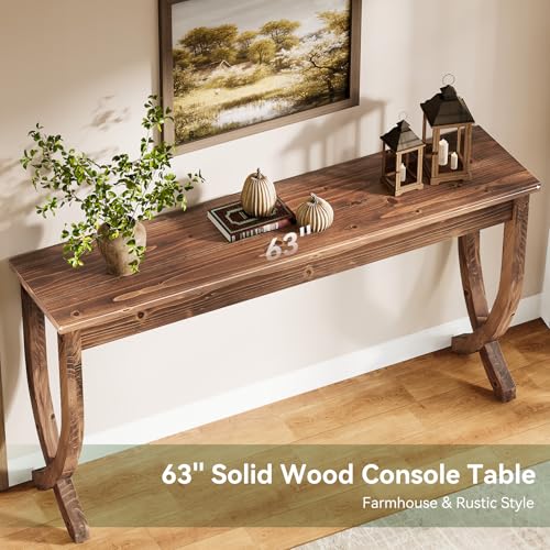 TRIBEWOOD Solid Wood Console Table for Entryway, 63-Inch Long Sofa Table, Farmhouse Hallway Table for Living Room, Entrance, Foyer (Brown) TRIBEWOOD