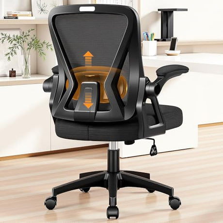 Office Chair, Ergonomic Home Computer Desk Chairs, Comfy Breathable Mesh Chair with Adjustable Lumbar Support Flip-up Armrests, Executive Task Chair with High Back for Home Office Rolling Swivel Chair BestGlory