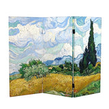 Red Lantern Double Sided Works of Van Gogh Canvas Folding Screen - Almond Blossoms/Wheat Field, 3 ft Short - 3 Panel Red Lantern