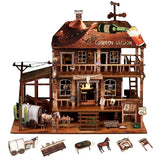 Cowboy Saloon Miniature Kit - DIY Miniature House Kit for Adults, Teens, Dollhouse Booknook Bookshelf Insert Decor with LED Light, 3D Wooden Puzzle Gifts for Family, Friends