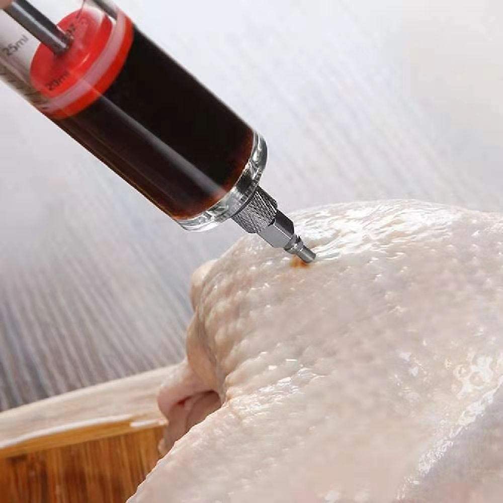 Meat Injector Syringe,Stainless Steel Food Seasoning Syringe Kit with 1pc Barbecue Brush, 2pcs Needles and 1pc Needles Cleaner, Great for BBQ, Grilling, Baking and Cooking Jasni