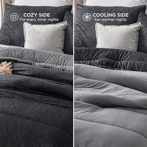 Bedsure Queen Comforter Set - Cooling and Warm Bed Set, Charcoal Black Reversible Bedding for All Season, 3 Pieces, 1 Queen Size Comforter (88"x88") and 2 Pillow Cases(20"x26") Bedsure
