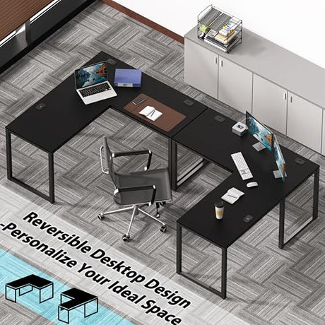 SHW 55 x 60 Inches Commercial-Grade L-Shape Corner Office Computer Desk, Black SHW