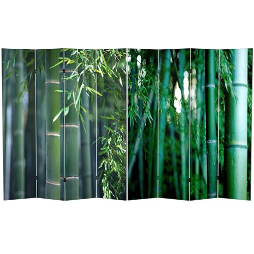Red Lantern 6 ft. Tall Double Sided Bamboo Tree Canvas Room Divider 4 Panel 4 Panel Freestanding Folding Privacy Screen, Partition, and Separator for Modern and Contemporary Bedroom, Home Office Red Lantern