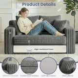 3-in-1 Convertible Sofa Bed: Boneless Loveseat Sleeper & Folding Couch Bed with 4 Pillows & Detachable Cushion, Furry Futon Couch for Bedroom, Apartment, Office and Living Room, No Assembly, Grey Winzoo