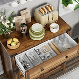 YESHOMY Coffee Bar Accent Cabinet, Farmhouse Barn Door Buffet Sideboard with Drawer and Adjustable Shelf, Wide Desktop for Kitchen, Dining Room, Bathroom, Entryway, Brown YESHOMY