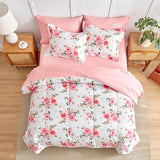 Flower Comforter Sheet Set White Bed in a Bag 7 Pieces Cal King Size Dark Pink Floral Bedding Set (1 California King Comforter 2 Pillow Shams 1 White Flat Sheet 1 Fitted Sheet 2 Pillowcases) UOZZI BEDDING