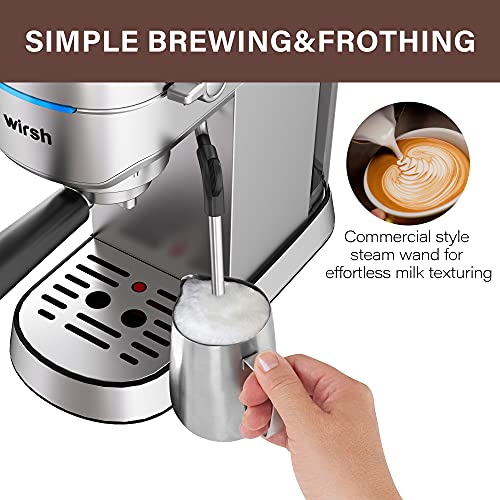 wirsh Espresso Machine,20 Bar Espresso Maker with Commercial Steamer for Latte and Cappuccino, Expresso Coffee Machine with 42 oz Removable Water Tank,Stainless Steel (Home Barista) wirsh