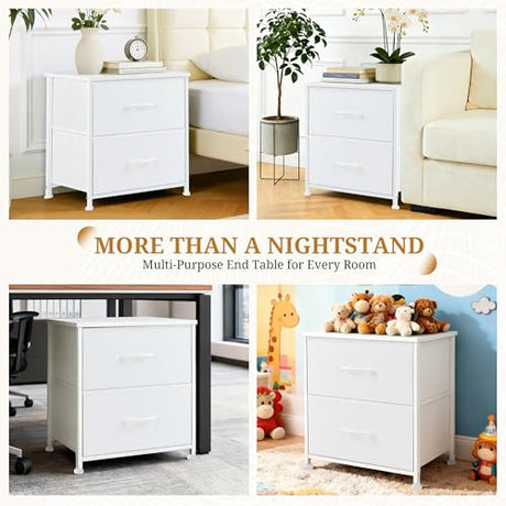 Accver Nightstand, 2 Drawer Dresser Bedside Storage Furniture, Small Dresser with 2 Drawers, End Table with Fabric for Bedroom, Closet, Entryway, College Dorm, White Accver