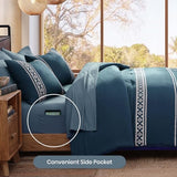 MaiRêve Embroidery Queen Size Comforter Set Navy Blue, Boho Farmhouse Western Bedding Set 7 Pieces, All Season Bed in A Bag Comforter Set with Sheets, Pillowcases & Shams MaiRêve