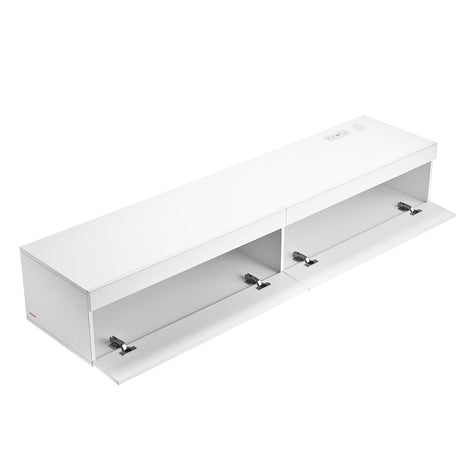 VEVOR Floating TV Stand, 71 in Wall Mount Entertainment Center with Power Outlet & LED Lights, Modern Floating TV Shelf with 2 Drawers & Storage Cabinet for DVD Player, Cable Box, Game Console, White VEVOR
