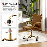 HULALA HOME Faux Leather Home Office Desk Chair, Adjustable Swivel Computer Chair with Golden Legs and Arms, Comfy Upholstered Task Chair,Camel HULALA HOME