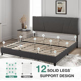 Novilla King Bed Frame and Headboard, Linen Upholstered King Size Bed Frame with Wood Slats Support, No Box Spring Needed, Heavy Duty Feet, Easy Assembly, Grey Novilla