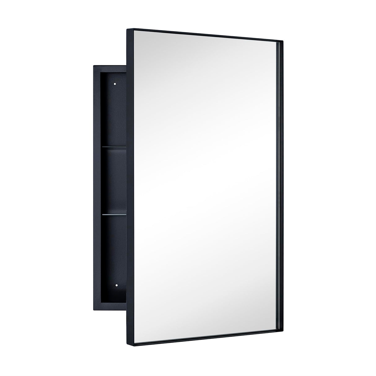 TEHOME Recessed Mount 16x26'' Squared Rectangle Matt Black Bathroom Medicine Cabinet with Mirror Black Metal Framed Rectanglular Medicine Cabinet 2 Adjustable Glass Shelves TEHOME
